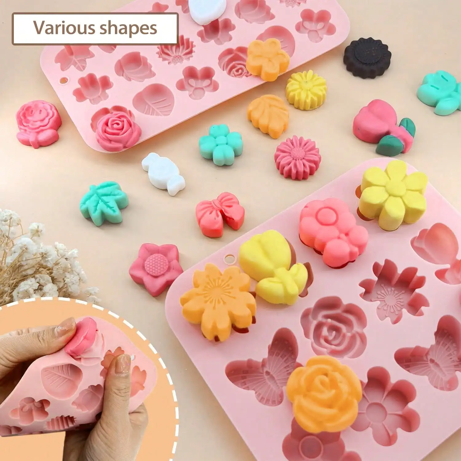 1～2個入り、花柄のチョコレートグミ型、シリコン製、繰り返し - Gummy Candy のレビューと価格